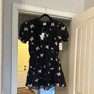Buddy Love Butterfly Patterned Black Dress